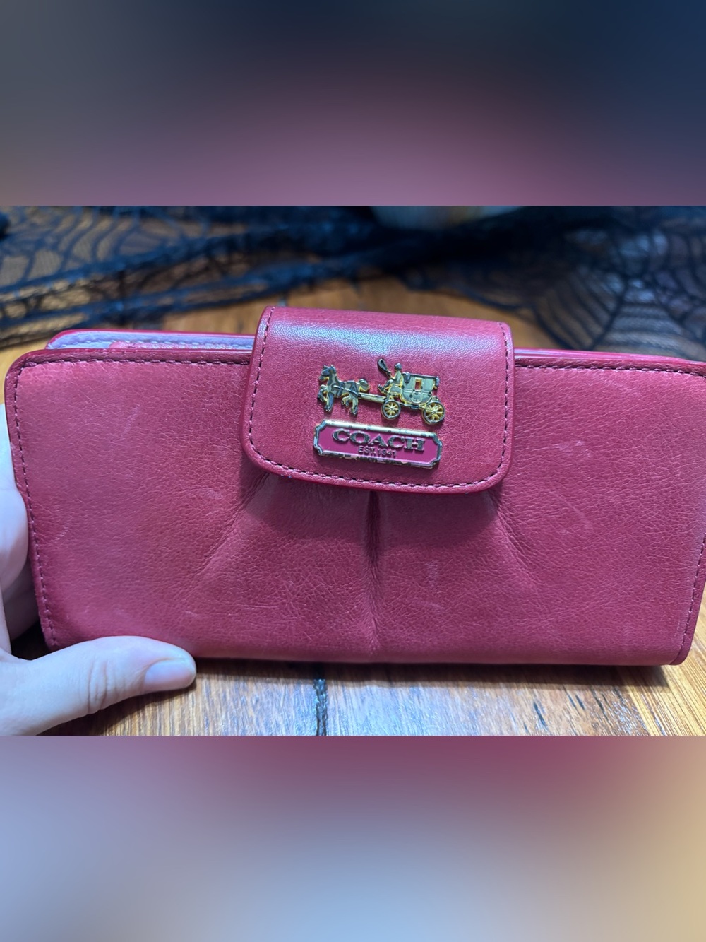 Red coach wallet with pink interior